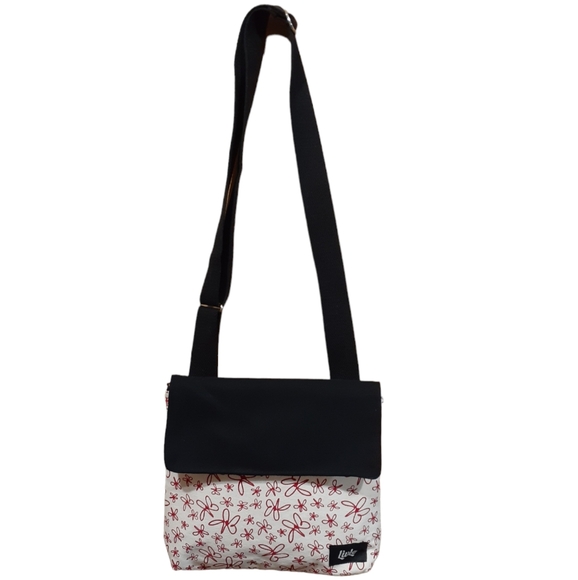 LivLo Designs Women's Messenger Crossbody Lined Bag Black White Red Ditsy Floral - Picture 1 of 7